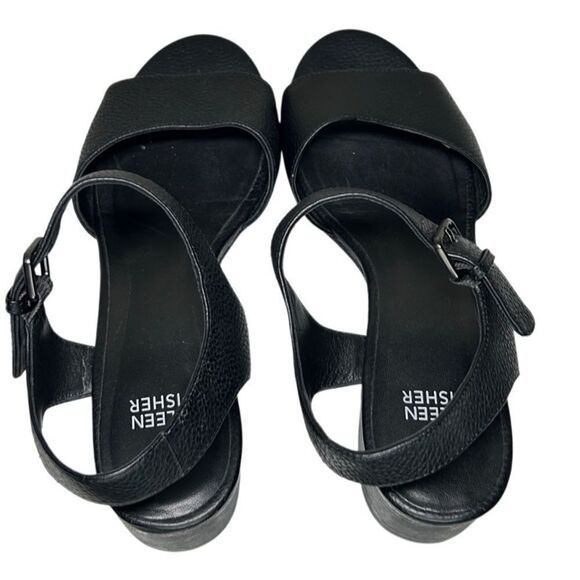 Eileen Fisher - Block Heeled Sandals, Strappy, Pebbled Leather - Size 8, Black - Picture 8 of 14